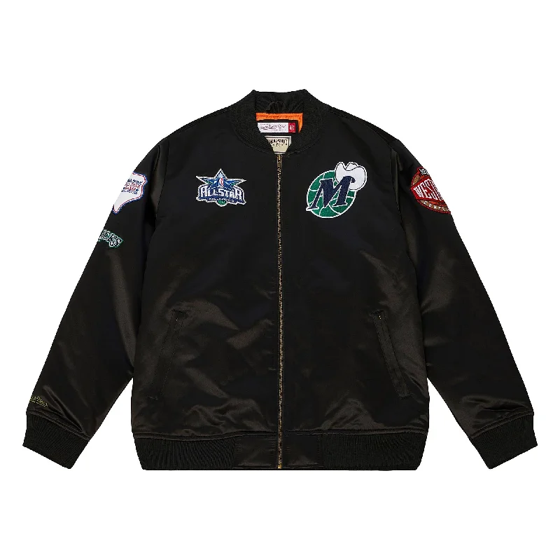 DALLAS MAVERICKS MITCHELL & NESS FLIGHT BLACK SATIN BOMBER JACKET