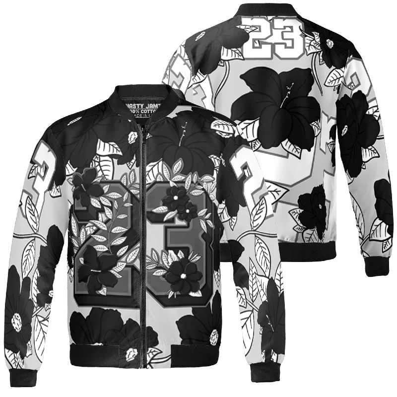 NastyJamz Retro High OG Black White 1s Jacket Match 23 Floral Flowers All-Over Print