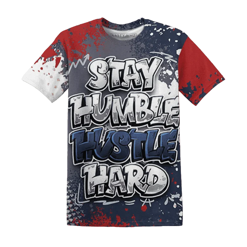 NastyJamz White Navy 6s T-Shirt Match Stay Humble Hustle Hard All-Over Print