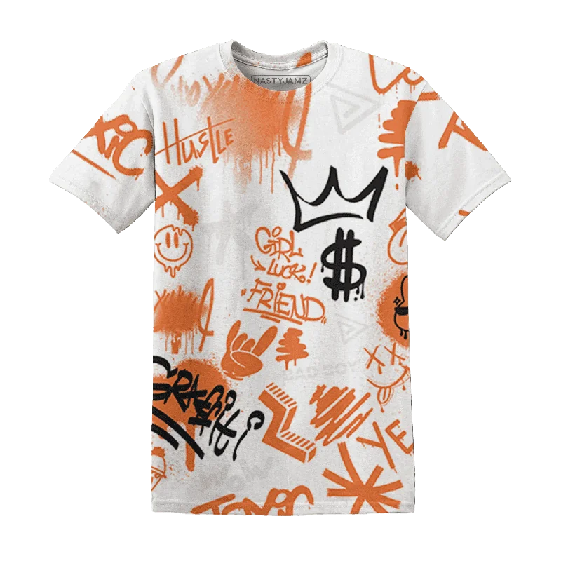 NastyJamz AM TW White Orange T-Shirt Match Graffiti King Doodle Style All-Over Print