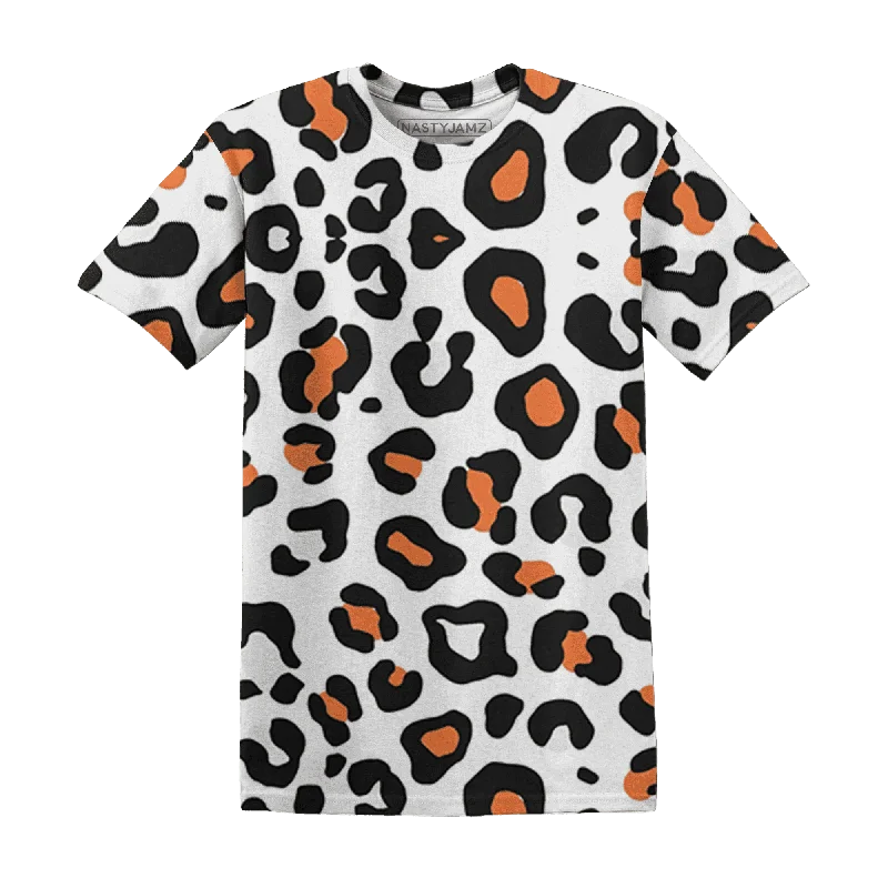 NastyJamz AM TW White Orange T-Shirt Match Leopard Pattern All-Over Print