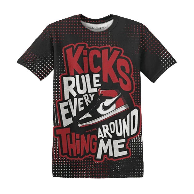 Black Toe Reimagined Red White 1s NastyJamz T-Shirt Match Kicks Rule All-Over Print