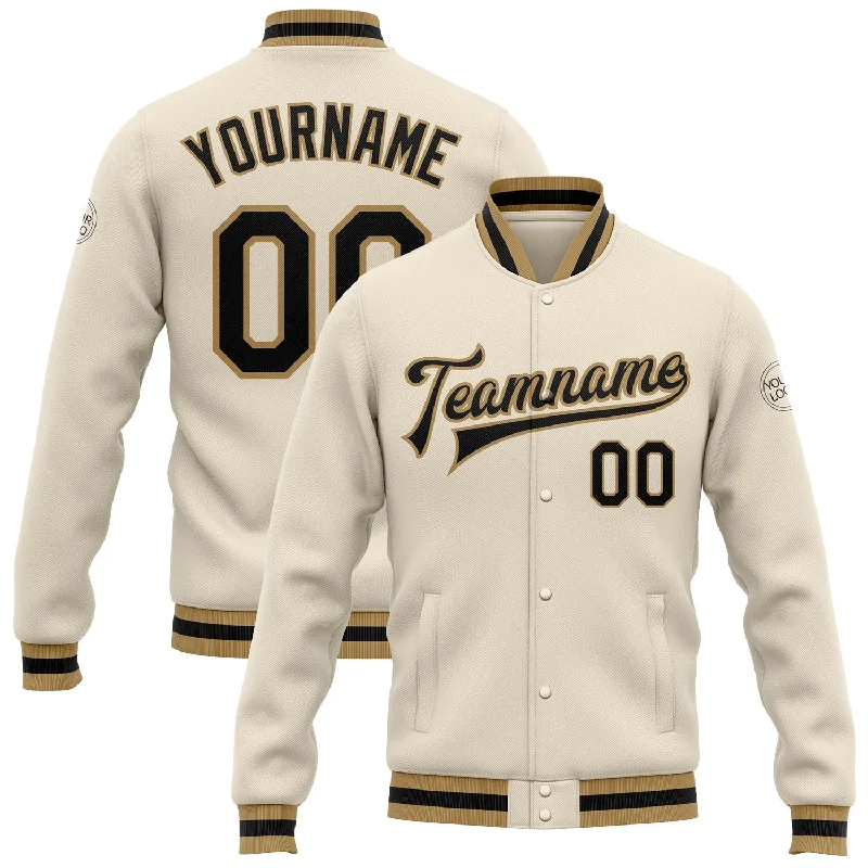 One Size Cream Black Old Gold Bomber Full-Snap Varsity Letterman Jacket