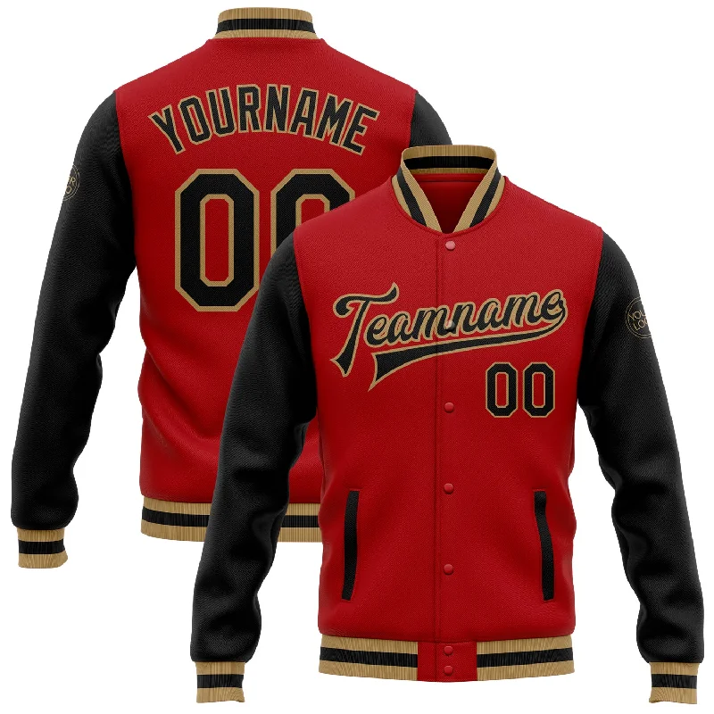 One Size Red Black-Old Gold Bomber Full-Snap Varsity Letterman Two Tone Jacket