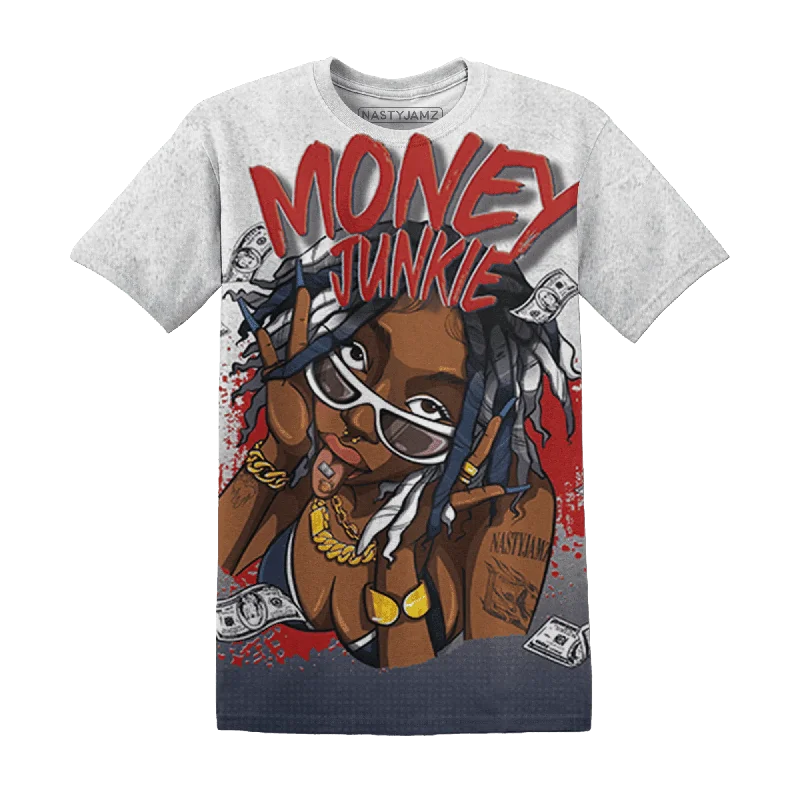 NastyJamz White Navy 6s T-Shirt Match Money Junkie All-Over Print